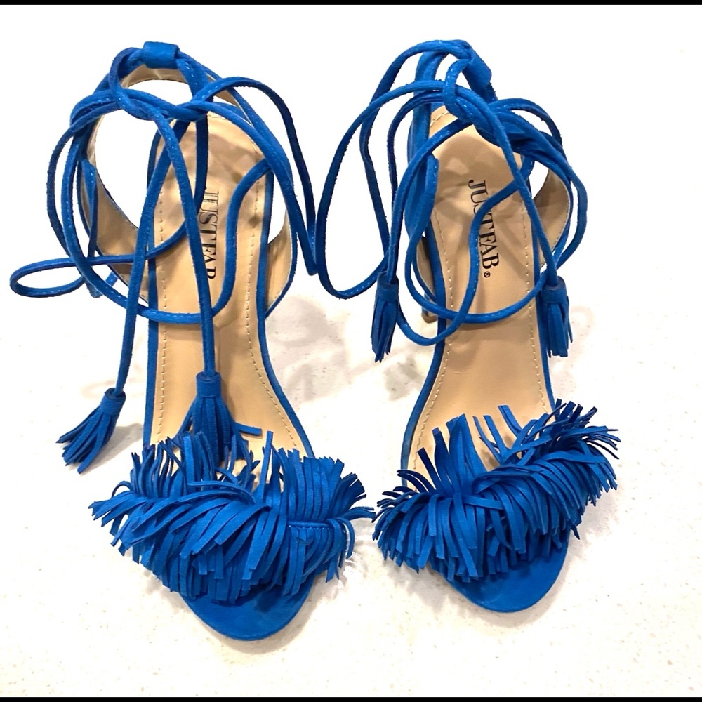 Blue Fringe Tie Up Heels